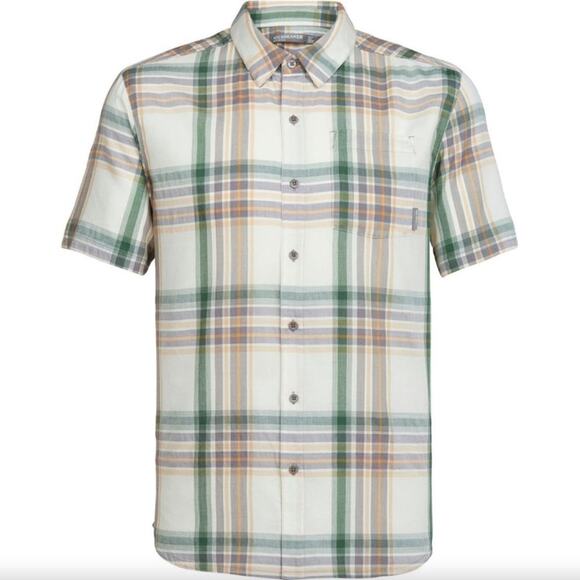 Icebreaker Compass Short Sleeve Shirt Merino Wool Cool-Lite Cream Green XL